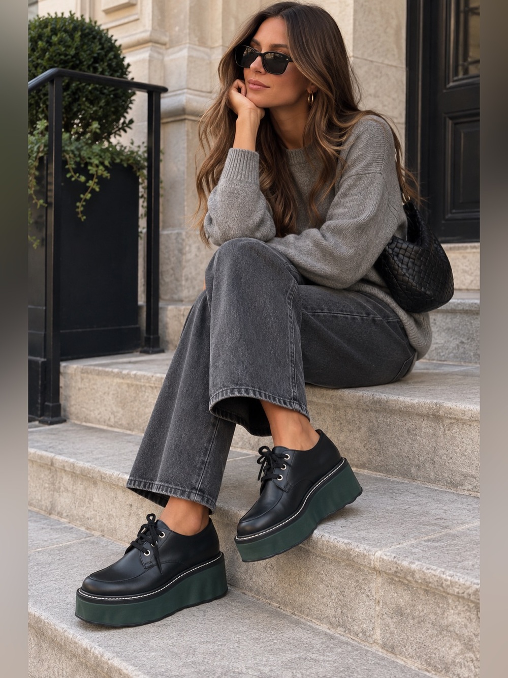 Marni Leather Lace-Up Platform Wedge Loafer Shoes Black / Green 38.5 / US 8 -NWT